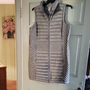 Gray Puffer Long L Sleeveless Vest